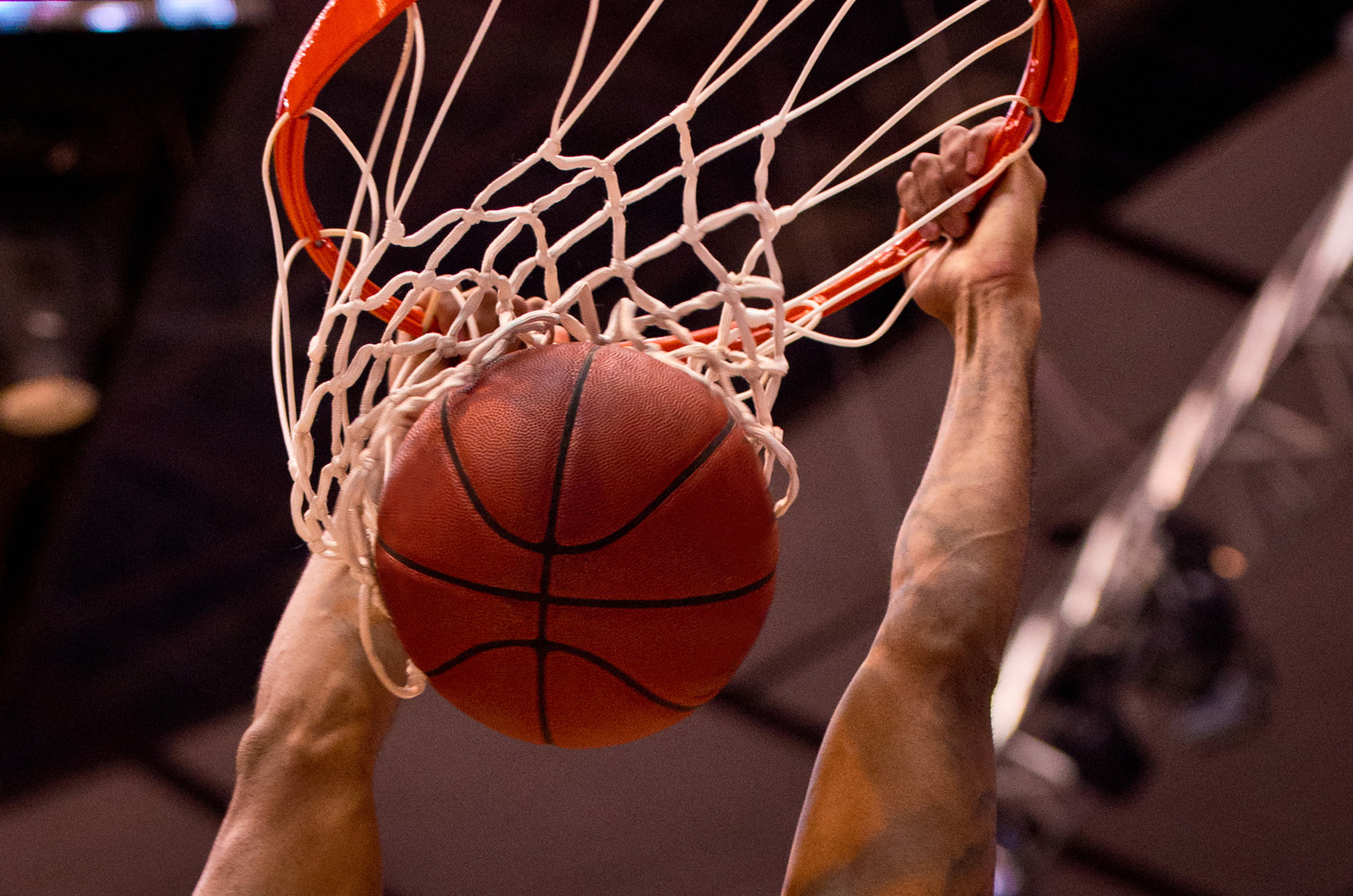 A ball dropping through the net